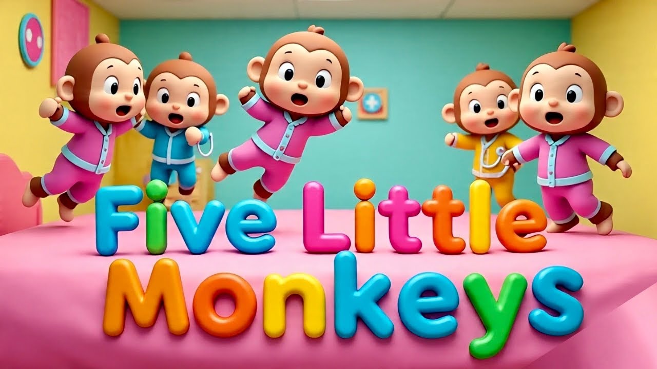 Five Little Monkeys Jumping on the Bed 🐵💥 | Crazy Fun Kids Song | Count, Laugh & Learn!