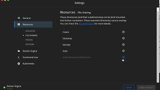 Docker-desktop for MacOs Preferences/File-Sharing issues