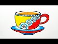 How to draw cup plate step by step  cup plate drawing  easy cup plate drawing colour