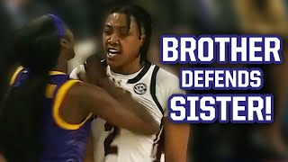 Brother jumps on court to defend sister during LSU vs. South Carolina game, a breakdown screenshot 2