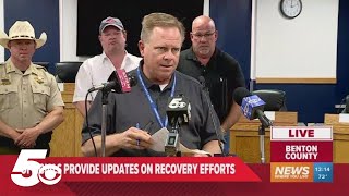 Local government officials address the public after tornadoes hit Benton County