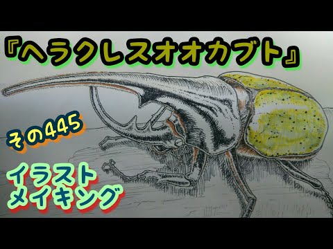 ヘラクレスオオカブトのイラスト描いてみた Hercules Beetle Drawing Youtube