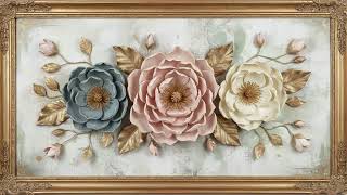 Samsung frame tv art.Soft Pink & White Vintage Flowers | Relaxing 4K Frame TV Art with Piano Music screenshot 3