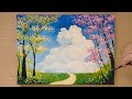 How to paint puffy clouds landscape / Easy Masking tape painting