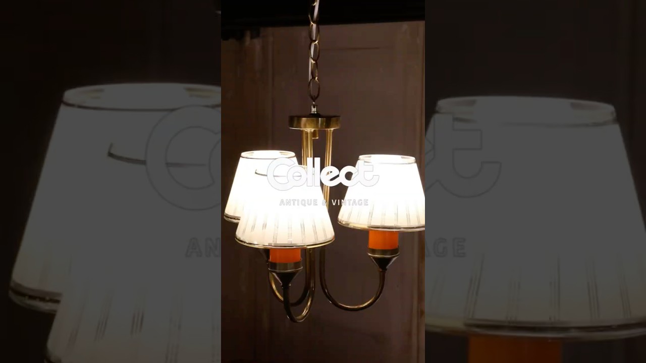 1960s-70s Vintage Metal Base Glass Shade 3-Spot Chandelier