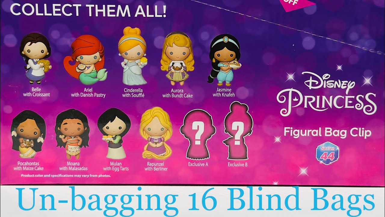 Un-bagging 16 Blind Bags of Disney Princess Figural Bag Clip, Series 44!!!  💕 