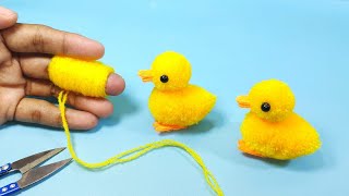 Cute Pom Pom Duck Woolen Toys Making Easy - Duck Making Idea with Finger