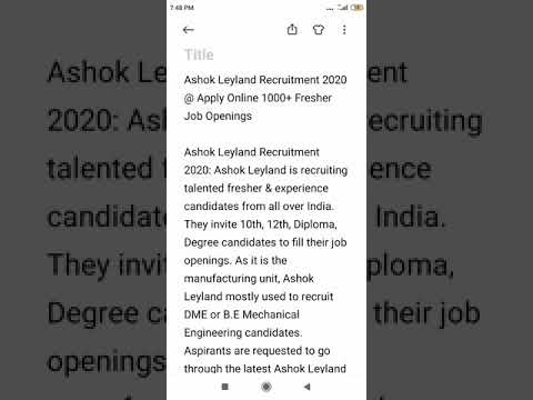 Ashok Leyland Recruitment 2020 @ Apply Online 1000+ Fresher Job Openings