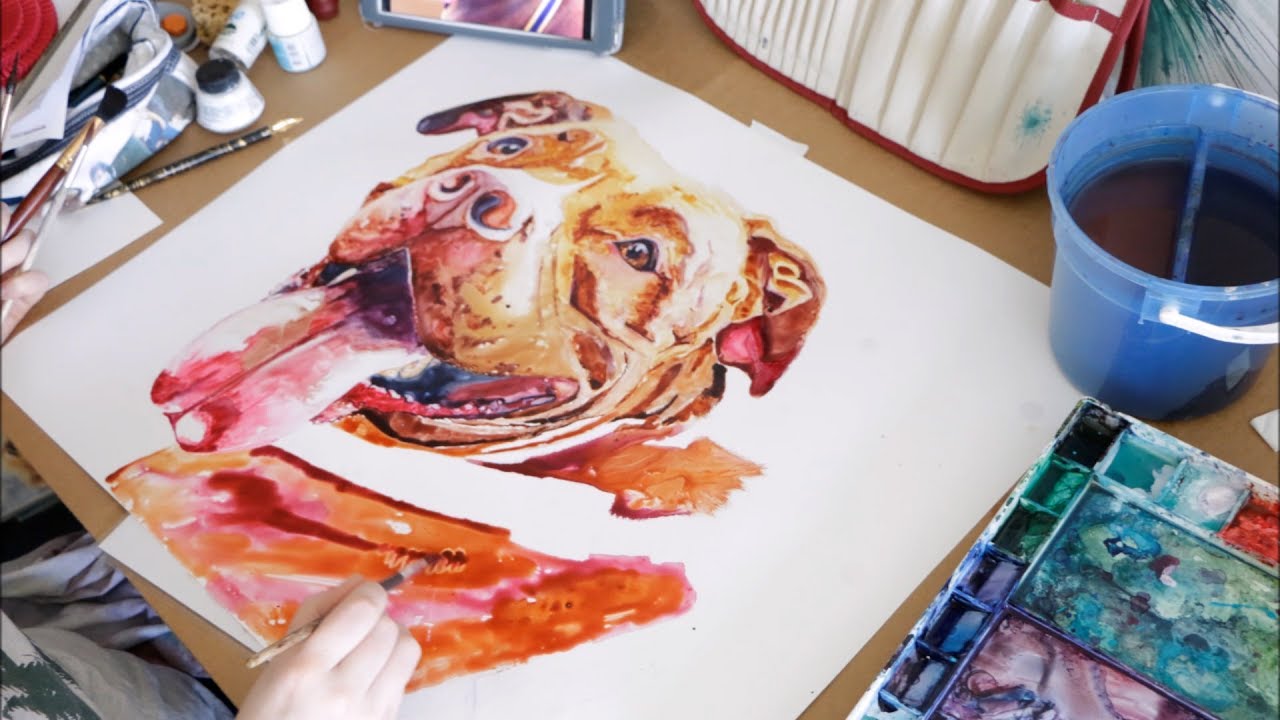 Watercolor Art Timelapse: Homer the Pit Bull