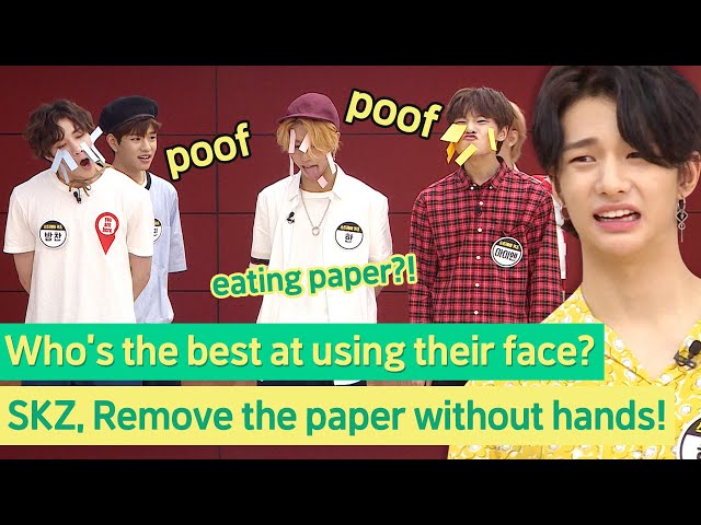 Stray Kids, Remove the paper without using hands!💨 class=