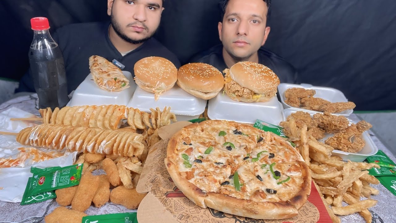 Eating Pizza Malai Boti burgers Roll Malai /Mukbang