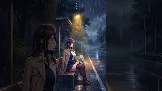 Sad Girl Waiting Alone at a Bus Stop in the Rain | Melancholic Piano & Rain Ambience #shorts screenshot 2