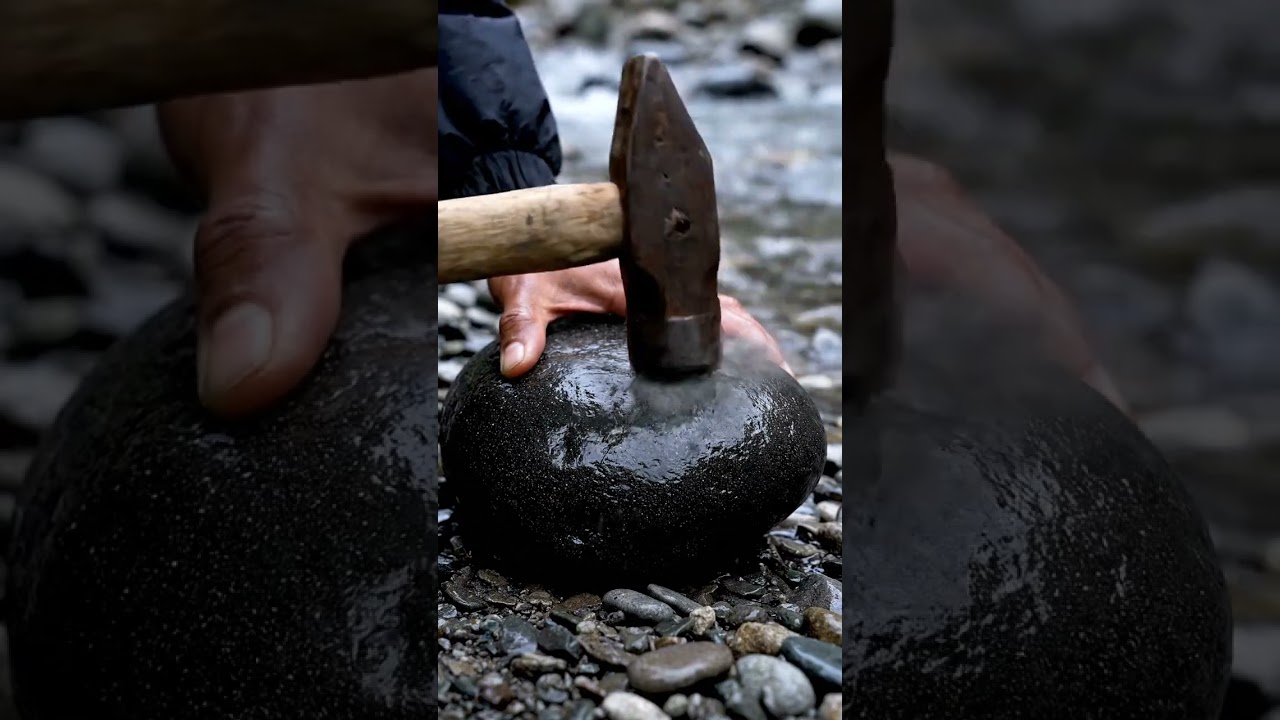 🌊 Splitting a River Stone to Reveal Augite