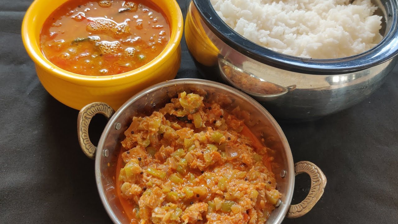 Lunch Combo/Parupu Kuzhambu/Peerkangai poriyal/Peerkangai kootu/Peerkangai ...