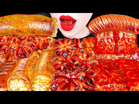 ASMR DAECHANG 통대창 소시지 불닭쌈 쭈꾸미 먹방 SAUSAGE, SPICY OCTOPUS, FIRE NOODLES EATING SOUNDS MUKBANG KOREAN