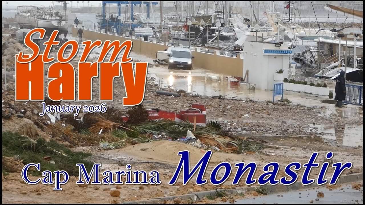 ⁣Devastation @ Monastir Cap Marina - Storm Harry's Wrath 🌪🌩