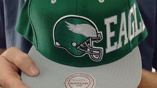 Eagles 'HELMET-WORDWRAP SNAPBACK' Green-Grey Hat by Mitchell and Ness
