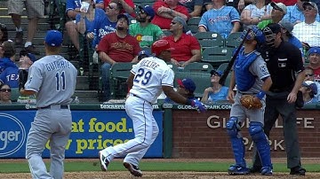 KC@TEX: Beltre hits foul ball into Royals dugout