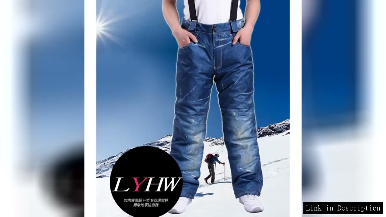 Men Denim Snowboard Pants Waterproof Insulated Ski Borad Pants Men's Winter Pants Fleece Lined Ski S