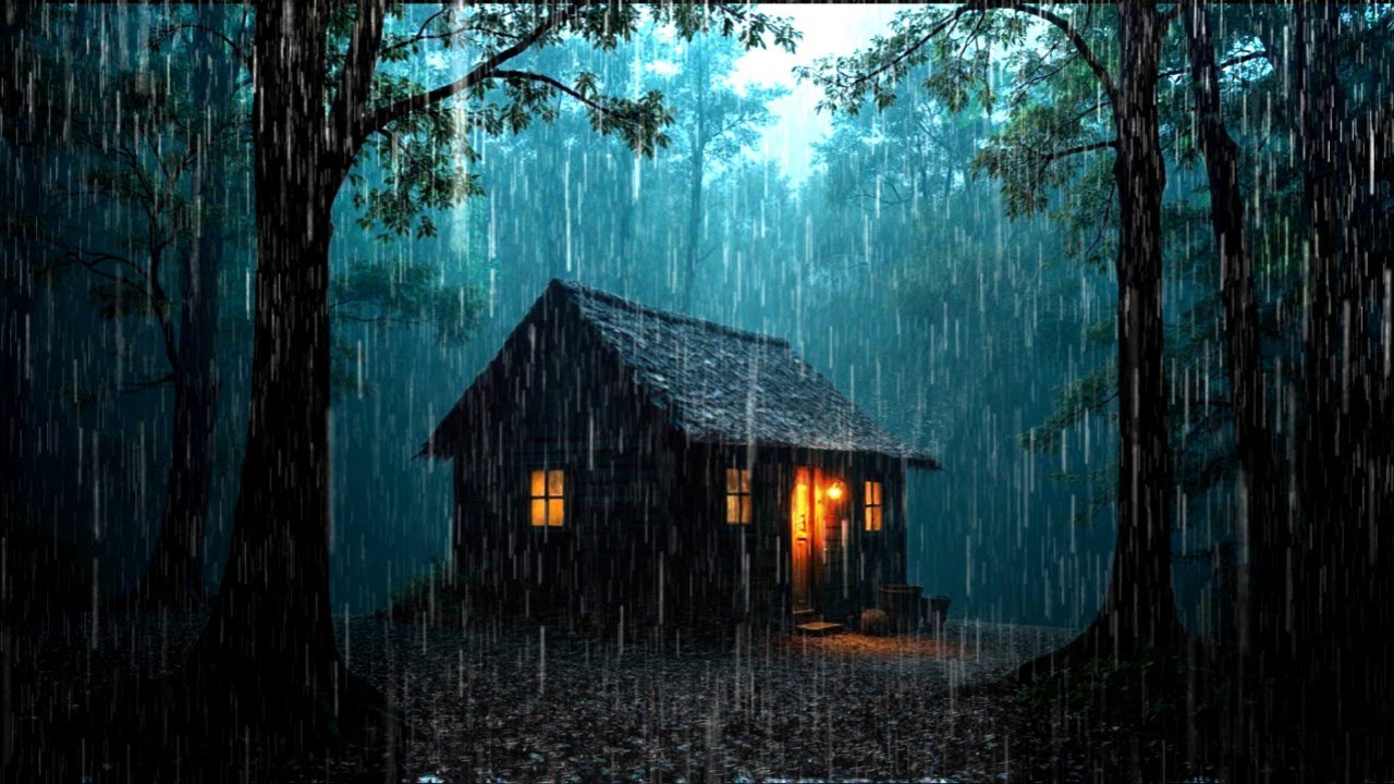 Relax and Sleep with Rain Sounds – Heavy Rain in a Dark Forest Cabin at ...