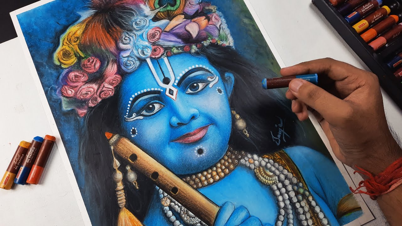 Art Competition  | Krishna drawing, krishna drawing with Oil ...