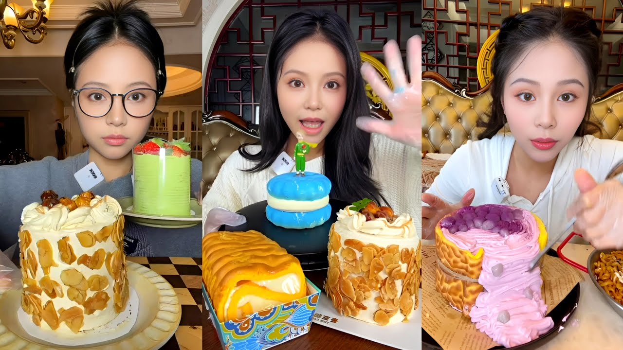 ASMR MUKBANG 🍰 Colorful Cake Eating 🎂 | Super Creamy & Satisfying Sounds 😍