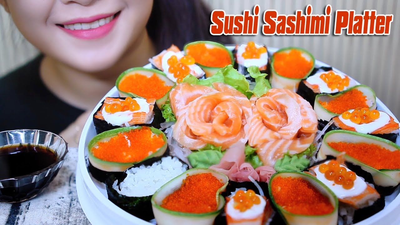 ASMR Sushi Sashimi Platter (Satisfying Eating Sounds) | LINH-ASMR