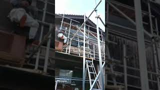 #単管パイプでの足場組立#ひとりでの足場組立#二階壁補修
