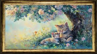 MOTHER's DAY cat mama and kitten oil painting screensaver 🐈‍⬛ vintage gold frame tv art screenshot 5