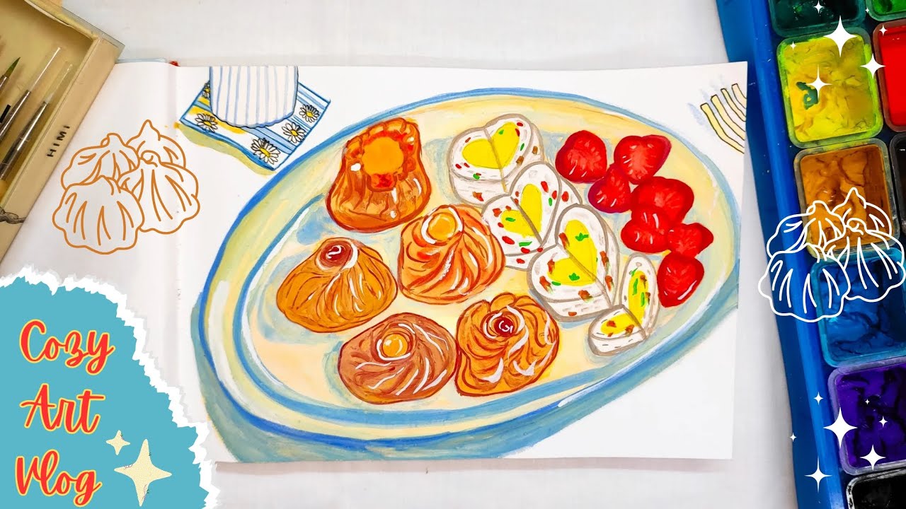 chill art vlog painting with gouache 🥟 - YouTube