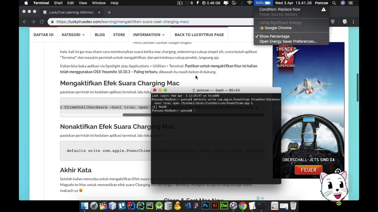 Mengaktifkan Suara saat Charging Mac
