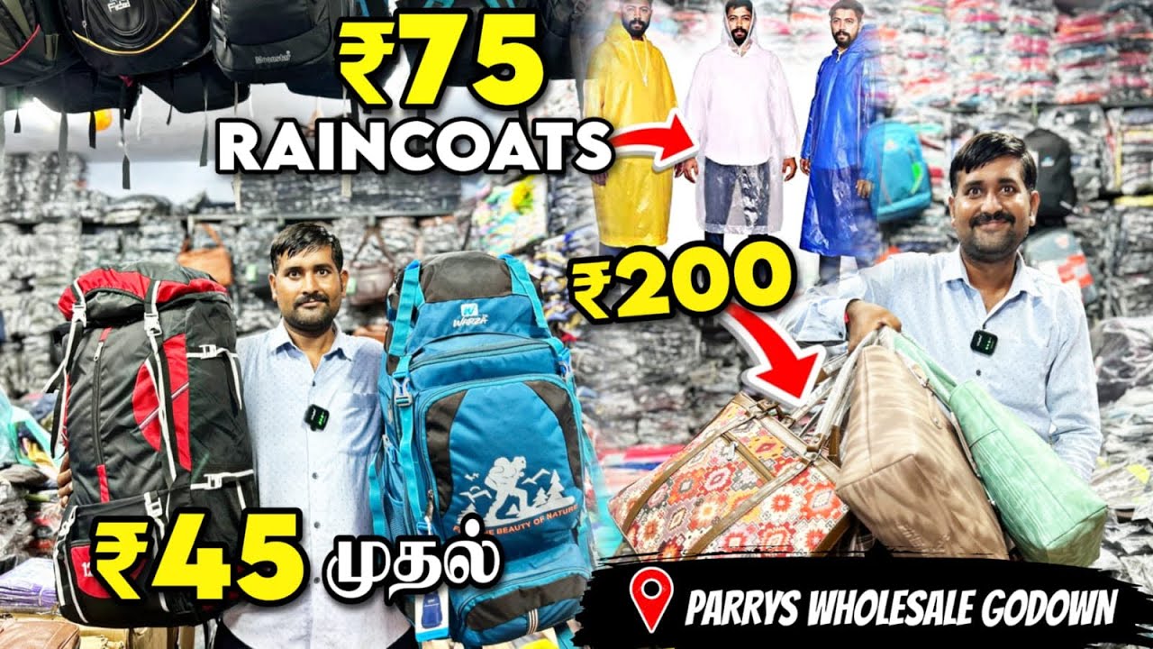 🤯Rain Coats ₹75 - School Bag ₹75 - Wholesale Godown In Chennai - Naveen Bags