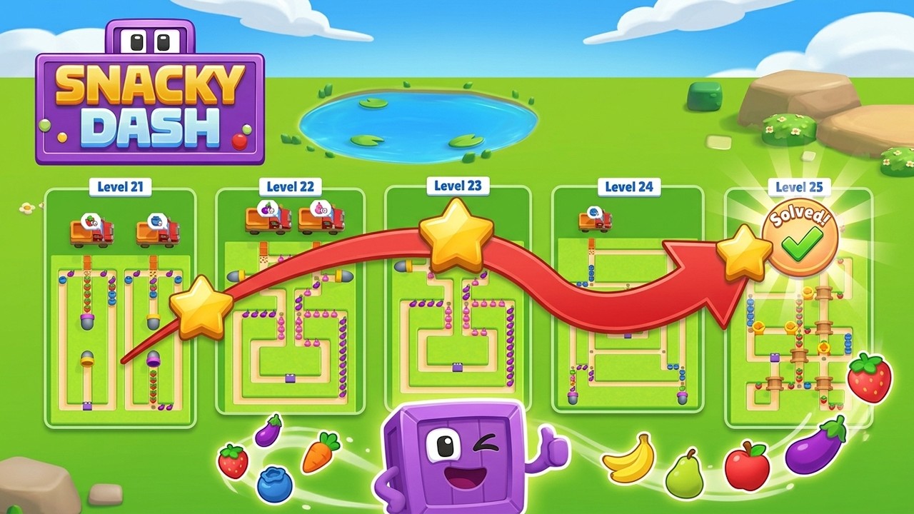 How to Beat Snacky Dash Levels 21, 22, 23, 24, 25 🎮 (Full Guide) 🍎 ...