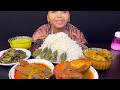 Bigbites eating rice with golda chingri tangrar jhal vangor fish dal sim vaja