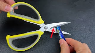 How to sharpen scissors so they are sharp  All it takes is one used battery  Life Hacks  tips