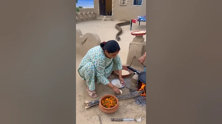 "Lady Cooking in Courtyard When Giant Python Appears Suddenly! 😱🐍" #shorts #snake #villagelife