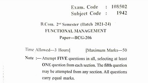 Gndu b.com sem 2 functional management questions paper 2022