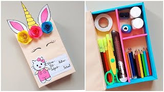 How to make Pencil box with Cardboard / DIY Cute Pencil Box / School supplies DIY ideas