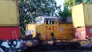CSX Intermodal Train Meets Union Pacific Autorack Train