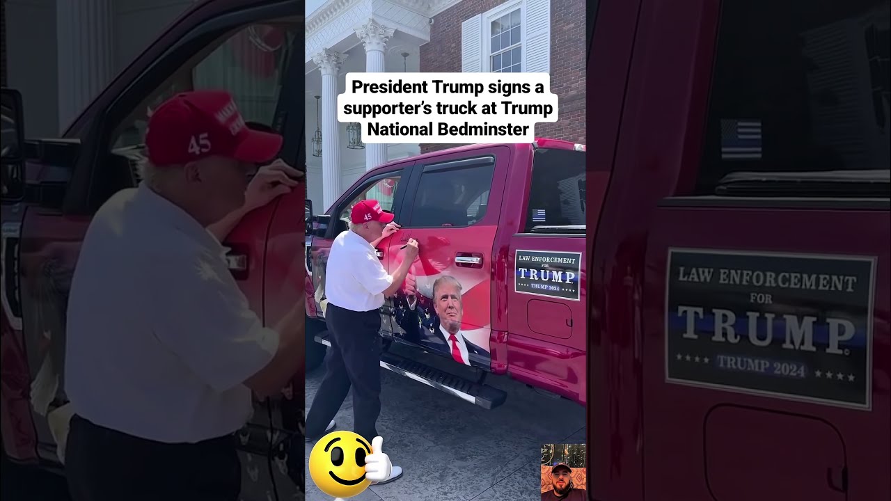 President Trump Signs A Supporter S Truck At TrumpNational Bedminster Donaldtrump Trumpnews Usa