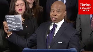 NYC Mayor Eric Adams Holds Press Briefing To Discuss His Actions In Office