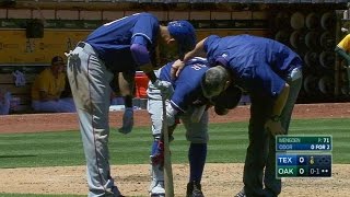 TEX@OAK: Odor Fouls Ball Off His Leg, Stays In Game TEX@OAK: Odor Fouls Ball Off His Leg, Stays In Game