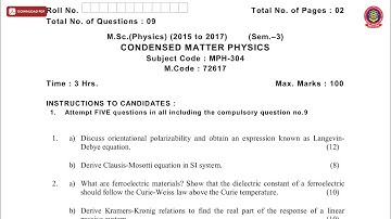 MSC PHYSICS 3RD SEM CONDENSED MATTER PHYSICS MAY 2019 | PTU