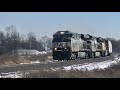 Train Speeds Around Railroad ShooFly In The Snow!  Railroad Crossing Elimination, Norfolk Southern