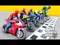 TEAM SPIDER-MAN VS HULK ARMY MOTORCYCLES RACE CHALLENGE - GTA V MODS