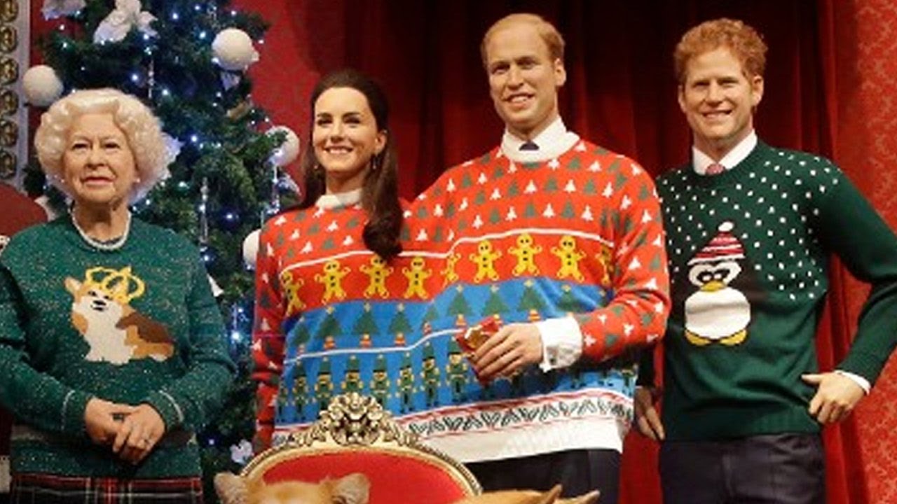 Royal waxworks wear loud Christmas jumpers for Save the Children at