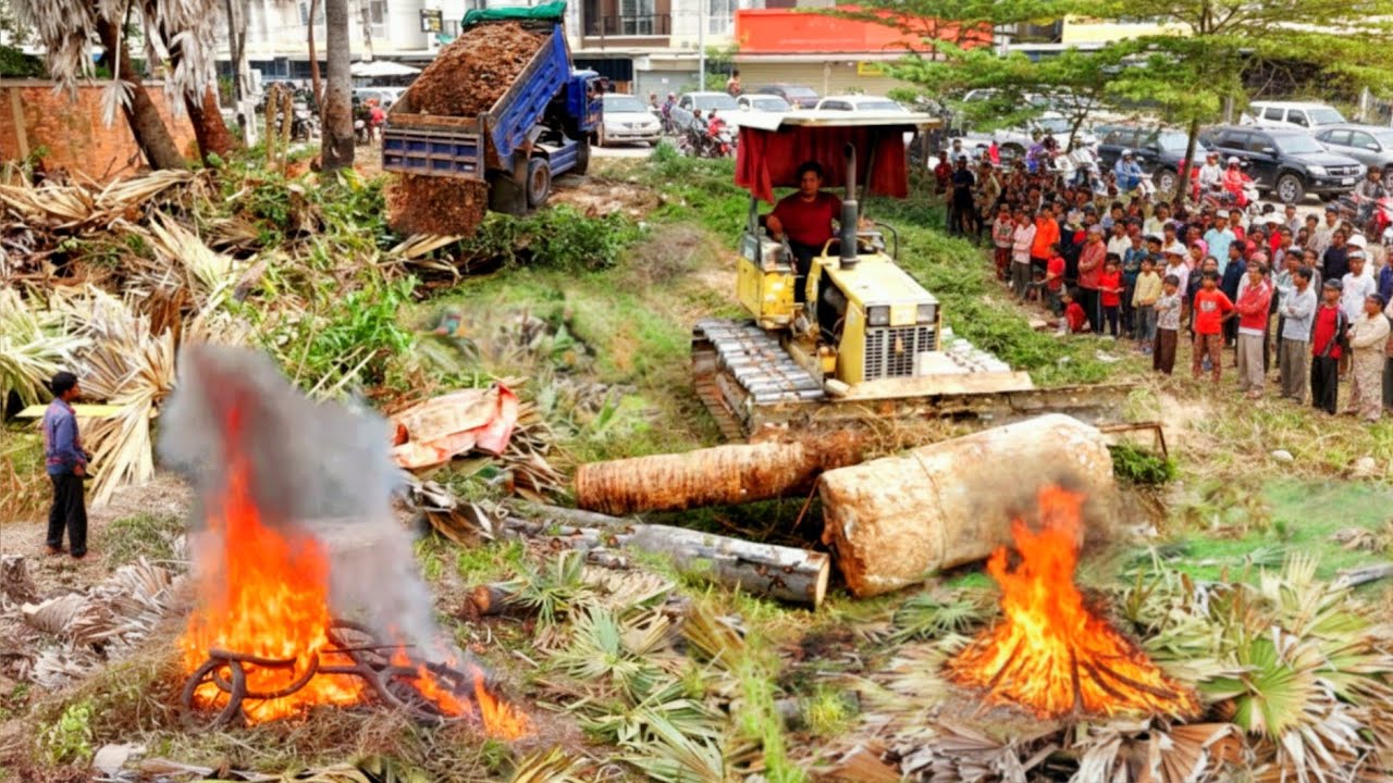 First Starting Amazing New Landfill Up And Cleaning By Bulldozer Pushing & Dump Truck Unloading