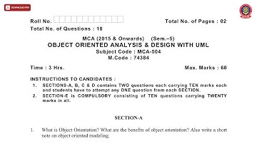 MCA 5TH SEM OBJECT ORIENTED ANALYSIS AND DESIGN WITH UML JAN 2021 | PTU