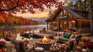 Relaxing Autumn Sunset Jazz | Soft Jazz and Lakeside Firepit Ambience for Focus and Work screenshot 3