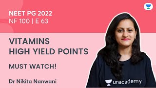 NEET PG | NF100 E63: Vitamins high yield points | Dr Nikita Nanwani